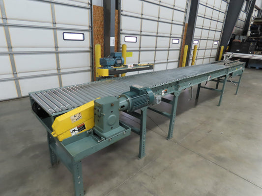 Hytrol 18' 6" x 26" Live Roller Conveyor Accumulator Swing Arm Diverter Sorter