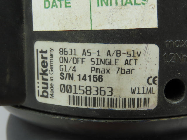Burkert 8631 AS-1 A/B-SLV Stainless Control Valve 1.5" Tri-Clamp 1" Pipe DN25