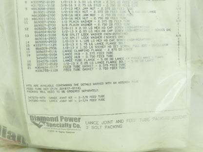 Diamond Power 21364 Gasket Repair Service Kit Lance & Feed Bushing / Studs