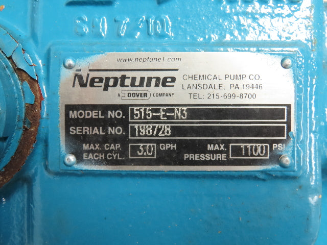 Neptune 515-E-N3 Hydraulic Diaphragm Metering Pump 3GPH 1100PSI 1/3Hp 1Ph 120V