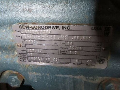 Sew Eurodrive FA97DV112M4 Gear Motor 127.4 Reducer 14rpm 5.4Hp 460V 3PH DFV112M4