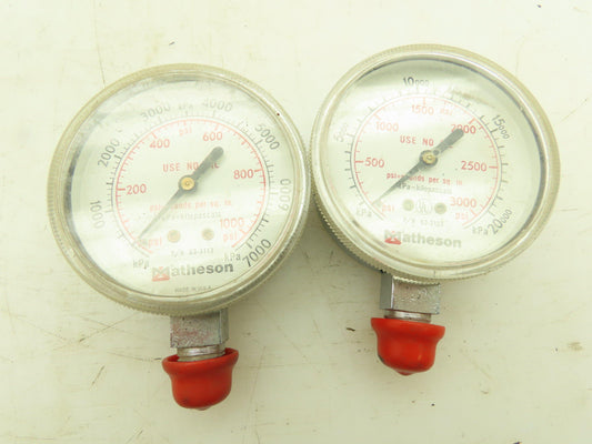 Matheson 63-3113 SS Compressed Gas Gauge 1000/2000PSI 1/4"ANPT 63-3133 LOT OF 2