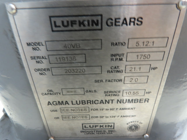 Lufkin Gears D14009, 40VB Gear Reducer 21.1 Hp, 5.12 : 1 Ratio