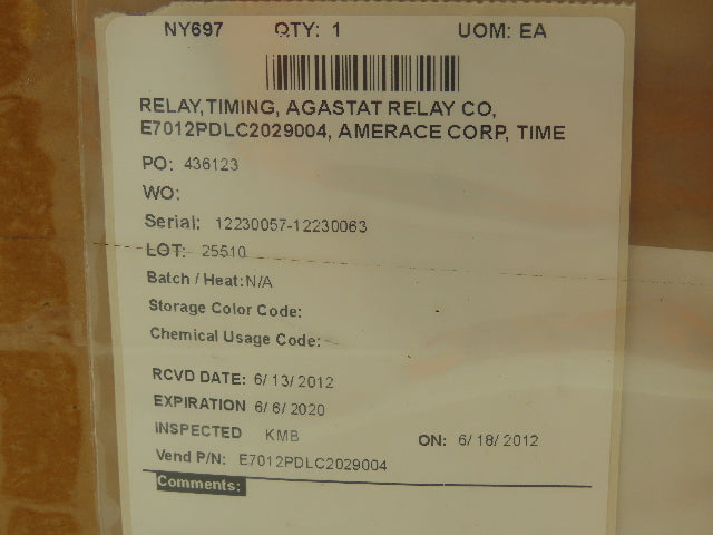Agastat E7012PDC2029004 Time Delay Timing Relay 2-Pole 5-50sec 125VDC