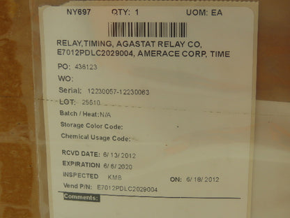 Agastat E7012PDC2029004 Time Delay Timing Relay 2-Pole 5-50sec 125VDC