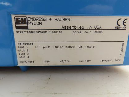 Endress-Hauser MYCOM CPM 152 Microprocessor pH/ORP Digital Analyzer Control 120V