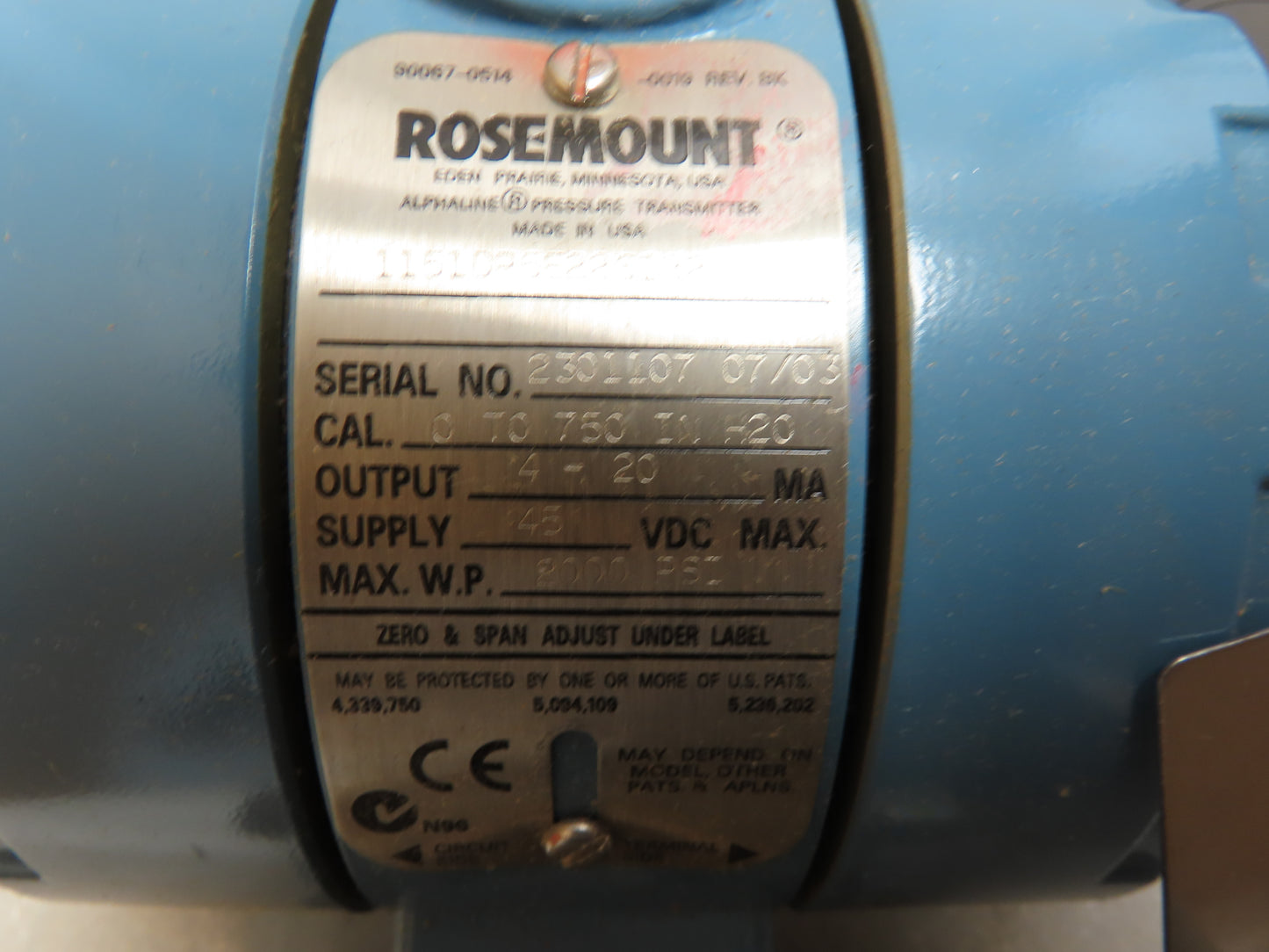 Rosemount 1151 Pressure Transmitter 4-20MA 45VDC 2000PSI w/Sensor 1151DP5E22S1B2