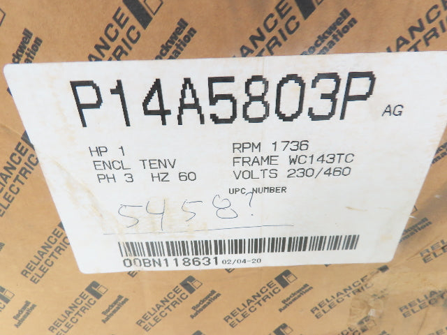 Reliance P14A5803P Inverter Duty Motor 1Hp 3Ph 460V 143TC w/Encoder 607980-71F