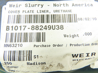 Weir Minerals B1017 Weir Cover Plate Liner for Slurry Pump Urethane Warman