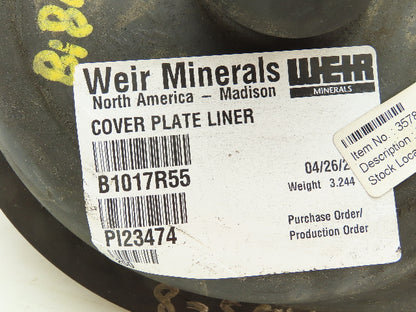 Weir B1017R55 Slurry Pump Cover Plate R55 Rubber Liner 1.5" ID x 8" x 11" OD