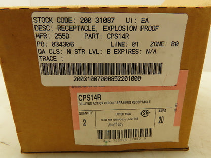 Crouse-Hinds CPS14R Delayed Action Circuit Breaking Receptacle Haz Loc 20A 250V