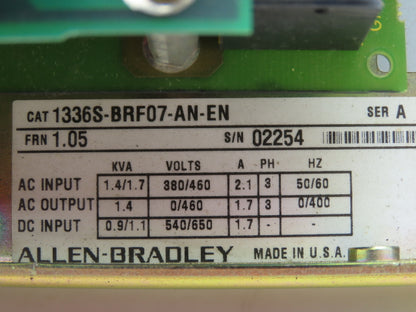 Allen Bradley 1336S-BRF07-AN-EN Adjustable AC Drive VFD 1.4/1.7KVA 3Ph 380/460V