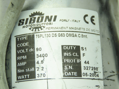 Siboni 75PL130 DS G63 DC Servo Motor Encoder 90VDC 4.5A 3400RPM Eltra Encoder