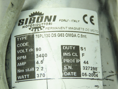 Siboni 75PL130 DS G63 DC Servo Motor Encoder 90VDC 4.5A 3400RPM Eltra Encoder