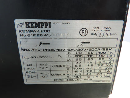 Kemppi Kempak 200 Tig 200 DC Welder 230/460v 3ph