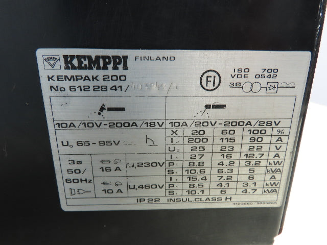 Kemppi Kempak 200 Tig 200 DC Welder 230/460v 3ph