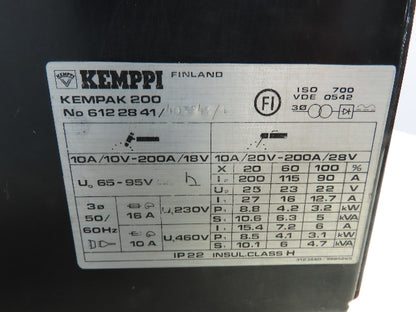 Kemppi Kempak 200 Tig 200 DC Welder 230/460v 3ph