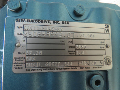 Sew-Eurodrive KH67TAM145-KS Helical Gear Reducer 57.28  7260 Trq 40mm Hollow M4B