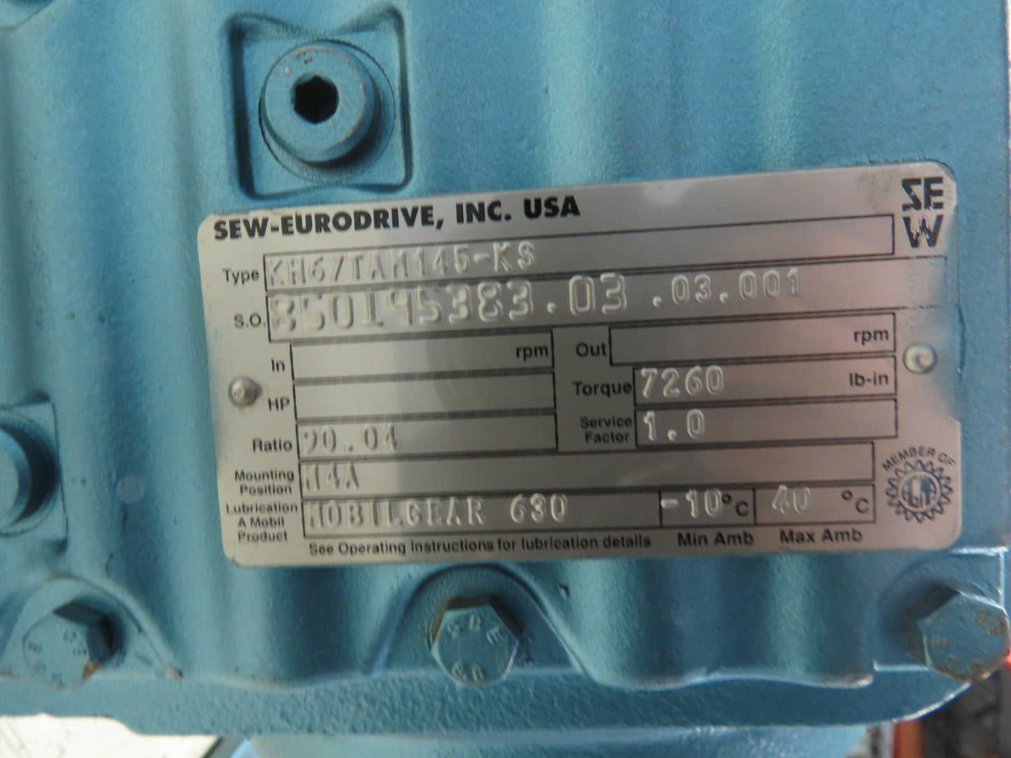 Sew-Eurodrive KH67TAM145-KS Helical Gear Reducer 90:1 R 7260 Trq 40mm Hollow M4A