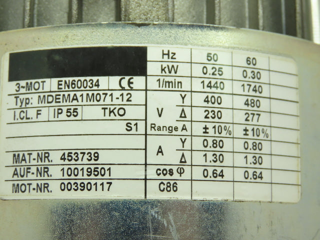 Rexroth 3 842 532 125 Gear Reducer 1" Hollow Output Lenze Motor 1740RPM 230V