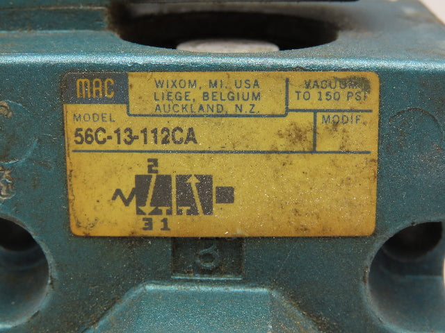 Mac 130B-111JD Solenoid Valve With 56C-13-112CA Manifold Block