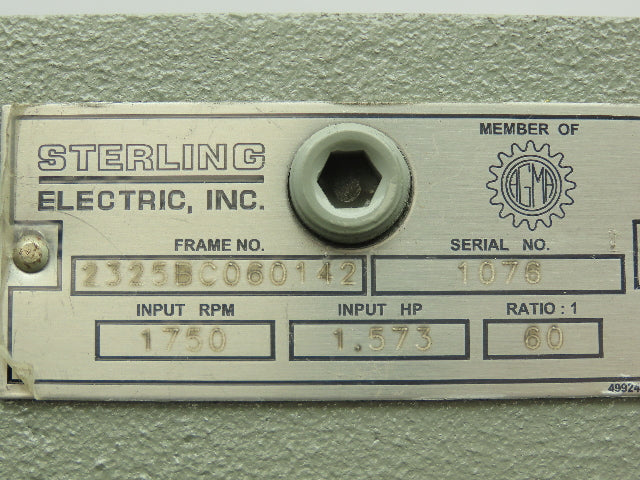 Sterling 2325BC060142 Speed Reducer Gearbox 60:1 Ratio 1.5" LH Output 140TC