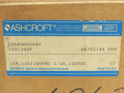 Ashcroft LTAN4H00040 Snap Action Switch/Temperature Control 125/250VAC 3"Probe
