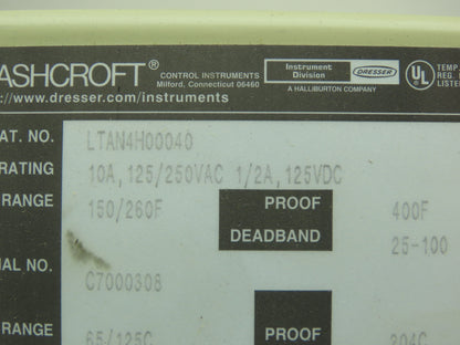 Ashcroft LTAN4H00040 Snap Action Switch/Temperature Control 125/250VAC 3"Probe