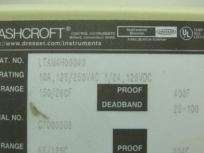 Ashcroft LTAN4H00040 Snap Action Switch/Temperature Control 125/250VAC 3"Probe