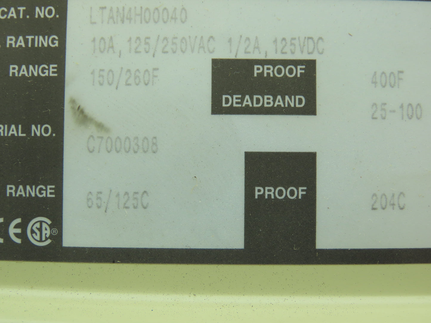 Ashcroft LTAN4H00040 Snap Action Switch/Temperature Control 125/250VAC 3"Probe