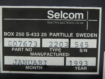 Selcom 807673 Type 2203 Triangulation Displace Processor Pulse Duration 16us