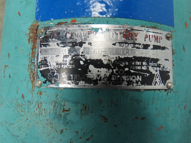 Tri Clover PR60-3M-TC1-4-SL-S Rotary Lobe Pump w/Reeves Motodrive  7.5 HP Motor