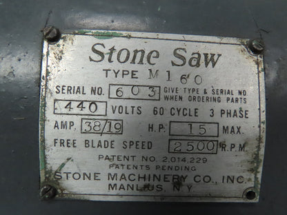 Stone Saw Type M160 15hp Replacement Motor PA184U2N1 208-220/440v 3ph