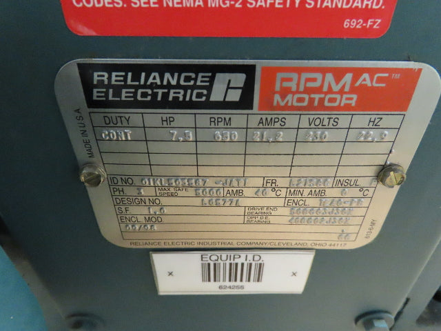 Reliance 01KL505587-JATI 7.5hp 650rpm L2158C 230v Motor /Brake/Tamagawa Encoder