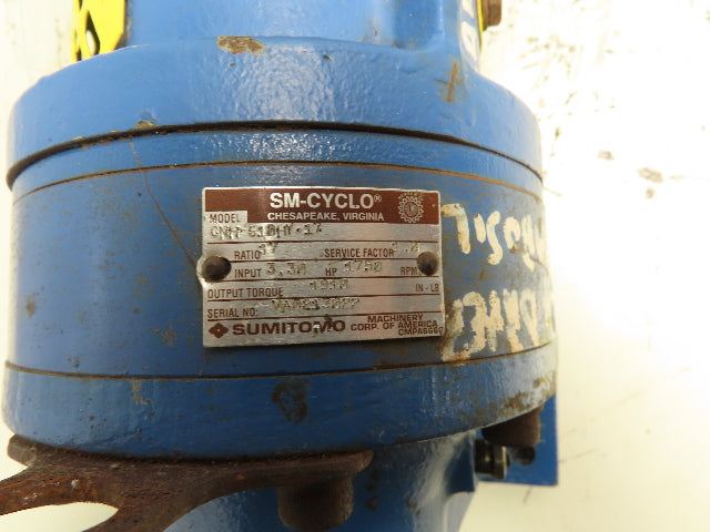 Sumitomo CNH-610HY-17 SM-Cyclo Speed Reducer Gear Motor 17:1 R 2Hp 3Ph 460V 145T