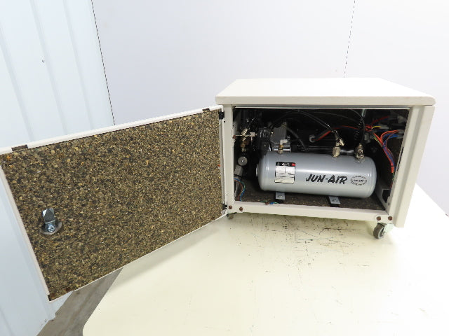 Jun-Air 600-5M Oilless Compressor Vacuum Pump 5L .67Hp 230V 120PSI Quiet Cabinet