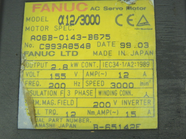 Fanuc A06B-0143-B675 Servo Motor Pulsecoder 2.8KW 155V 3000RPM