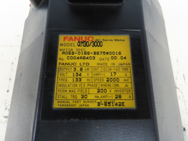 Fanuc A06B-0147-B675 #0016 Servo Motor AM30/3000 3.8kW 2000RPM 134V Pulsecoder