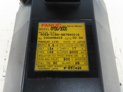 Fanuc A06B-0147-B675 #0016 Servo Motor AM30/3000 3.8kW 2000RPM 134V Pulsecoder
