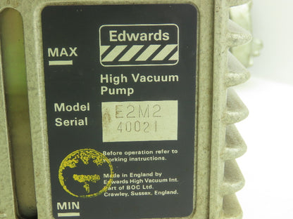 Edwards E2M2 Rotary Vane Dual 2 Stage Vacuum Pump 1.5CFM  1/3hp 3Ph 230/460V