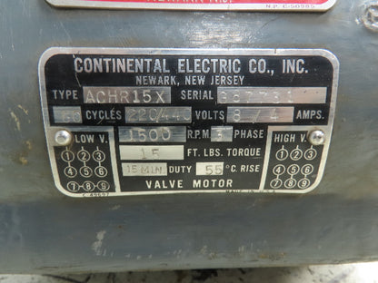 Continental Electric ACHR15X Valve Motor 3Ph 460V 1500RPM 15Ft Lb Torque 7.5HPH