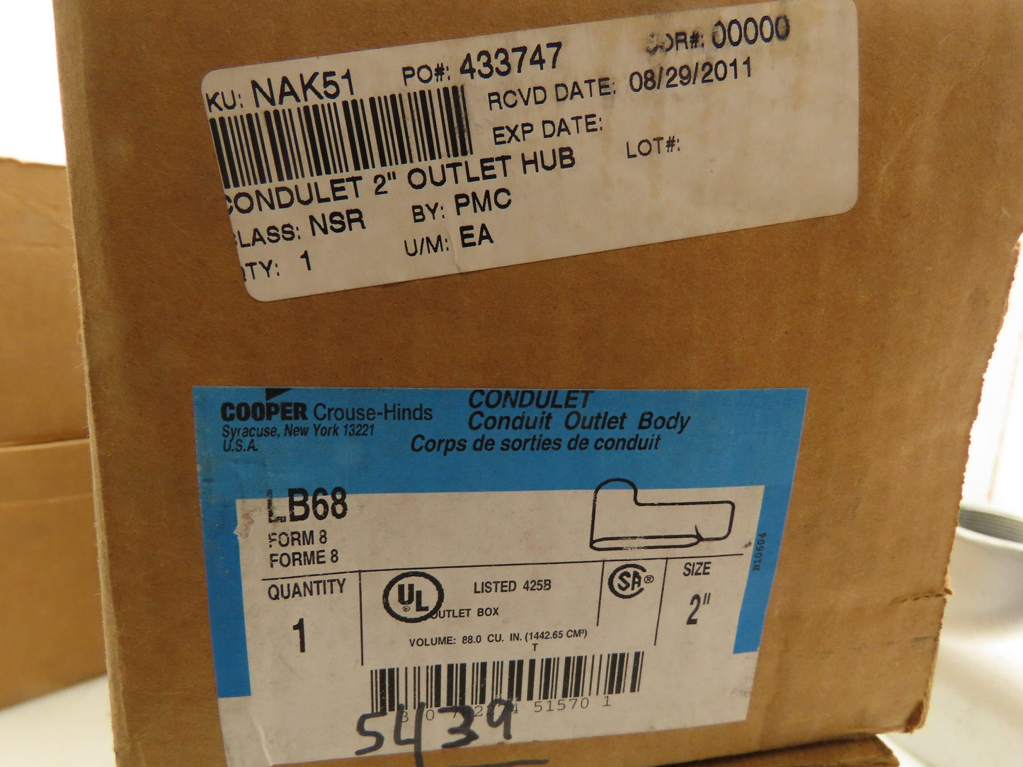 Crouse-Hinds LB68 2" Conduit Outlet Body Rigid Threaded Feraloy Iron Lot of 5
