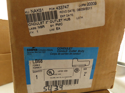 Crouse-Hinds LB68 2" Conduit Outlet Body Rigid Threaded Feraloy Iron Lot of 5