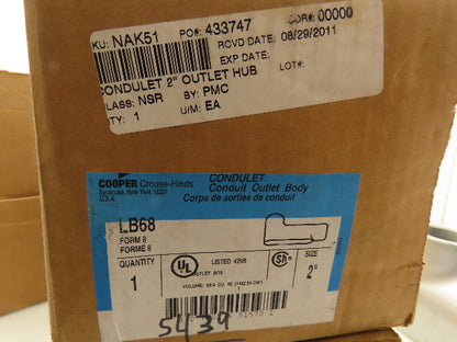 Crouse-Hinds LB68 2" Conduit Outlet Body Rigid Threaded Feraloy Iron Lot of 5