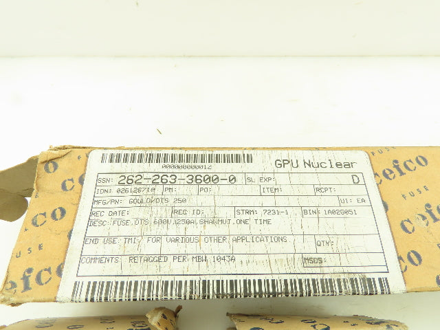 Gould-Shawmut SW-80 Cefco One Time Fuse 600Volts 250-Amps LOT OF 3