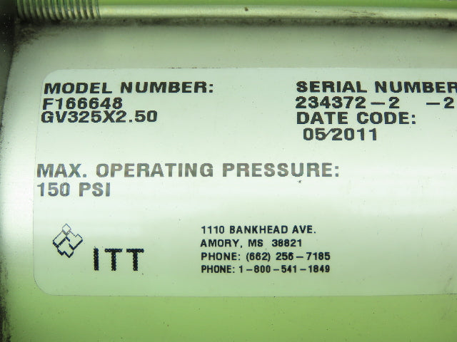 ITT Fabri-Valve Pneumatic Air Actuator 2" Knife Gate Valve 4-Lug 150PSI