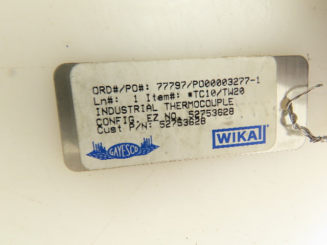 Gayesco 77797/PO00003277-1 Wika Industrial Thermocouple Sensor w/Head 11" Probe