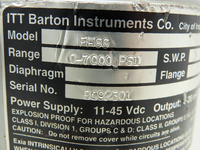ITT Barton FHGG Flow Control Transmitter 0-7000PSI Type GP 11-45VDC