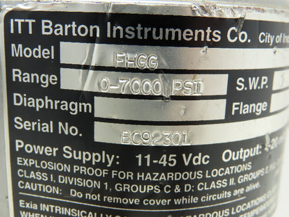 ITT Barton FHGG Flow Control Transmitter 0-7000PSI Type GP 11-45VDC