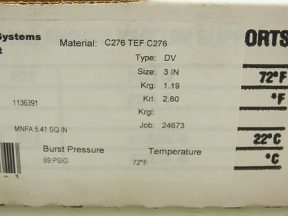 BS&B Safety Systems 1136391 Rupture Disk 3" Type DV 69 psi(G) @ 72°F